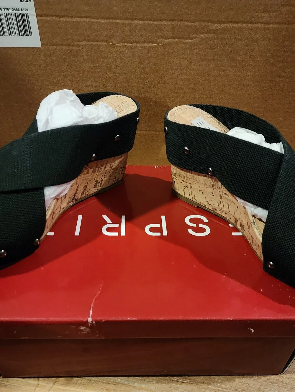Esprit Black Cork Wedge Cross-Strap Sandals Size 6.5